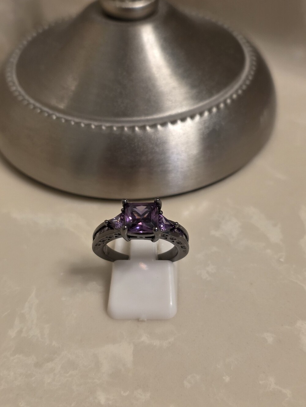 Gunmetal and Amethyst Ring Size 6.5